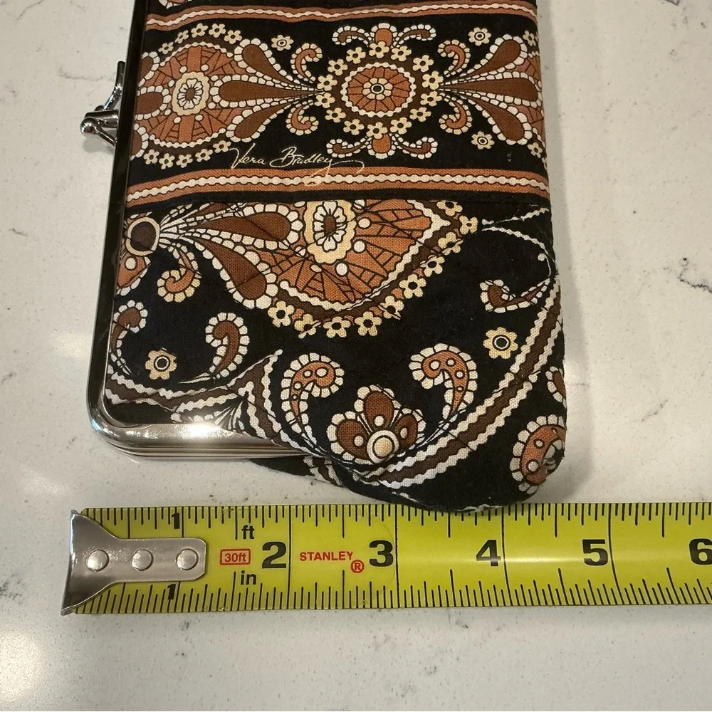 Vera Bradley coffee latte black and brown quilted wristlet double kiss lock